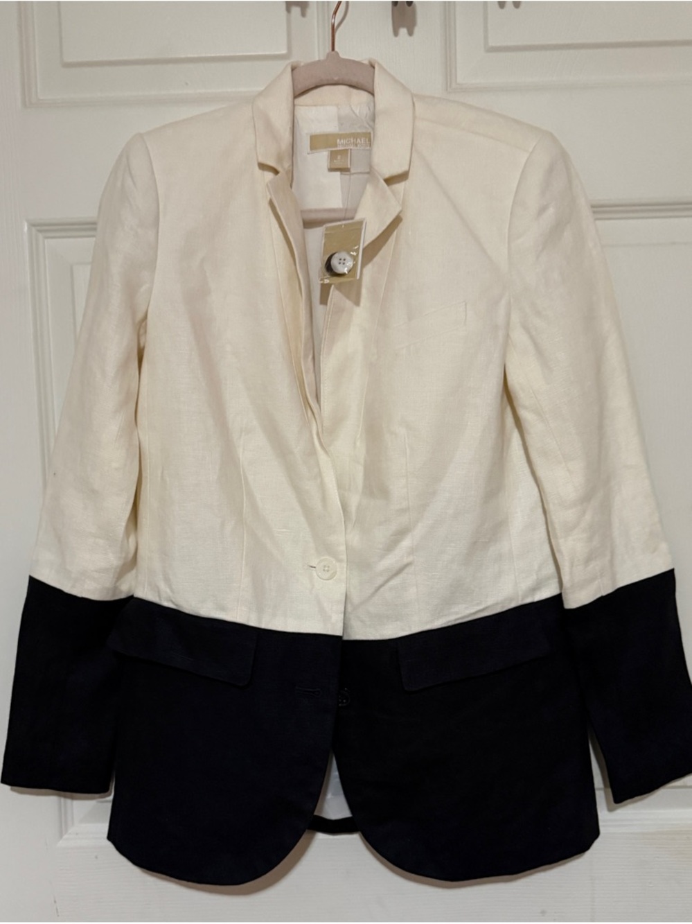 Michael Kors 100% Linen Blazer Jacket  Beige/ Black Colorblock
